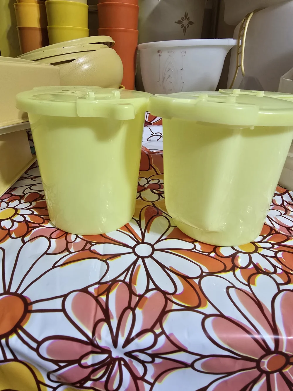 Vintage Tupperware Yellow Sugar & Cream Plastic Storage with Lids
